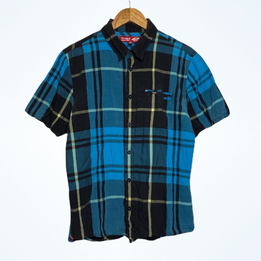Vans Blue Plaid Cotton Short Sleeved Buttoned Top Medium